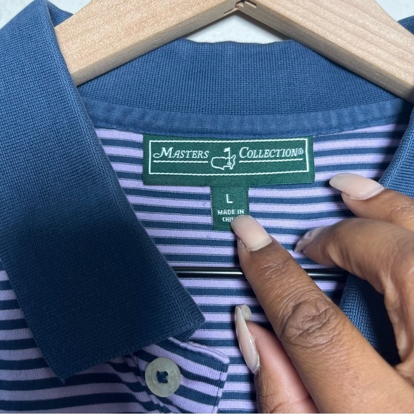 Masters Collection Men Polo Shirt Large Purple Stripe Short Sleeve Performance - Picture 4 of 11